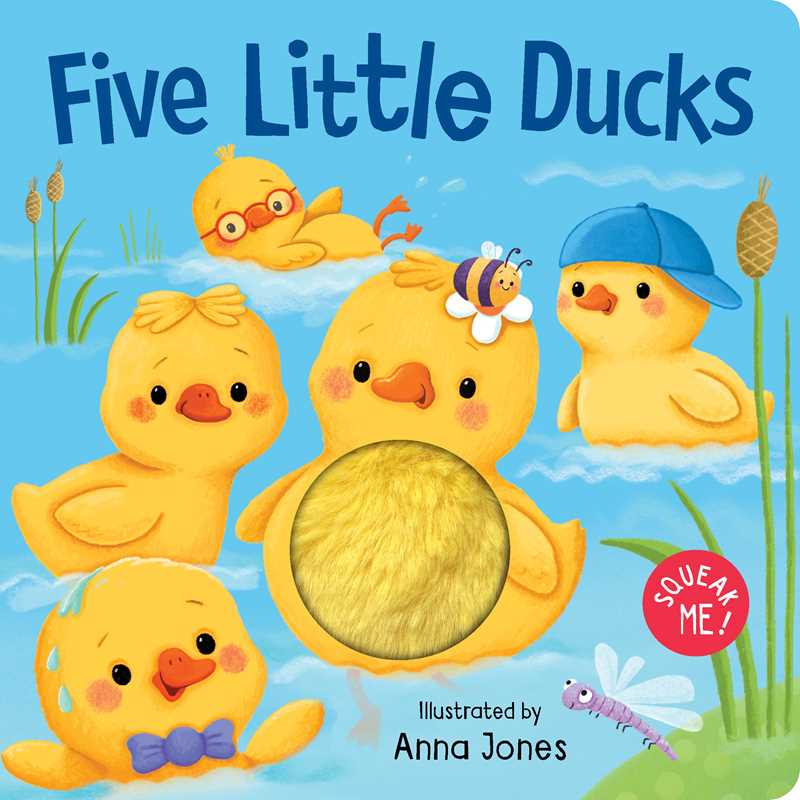 Five Little Ducks interactive board book with tactile fuzzy duck, squeaker, and duckling illustrations by Anna Jones