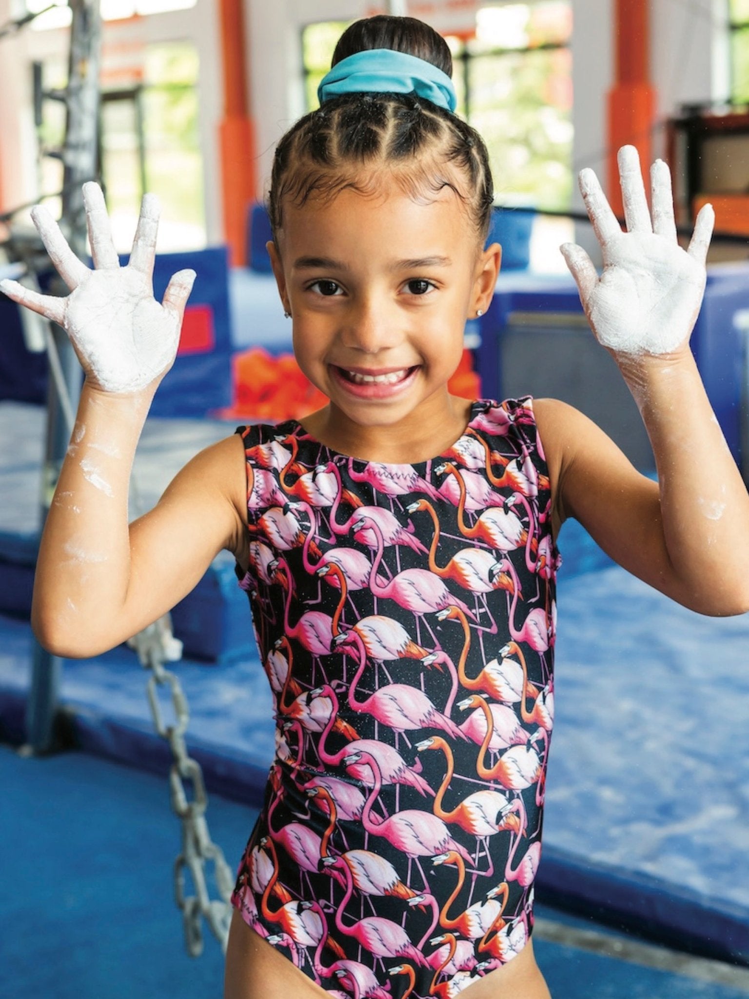 Flamingle Time Girls Gymnastics Leotard - Fun Flamingo Print Foxy's Leos - Foxy’s