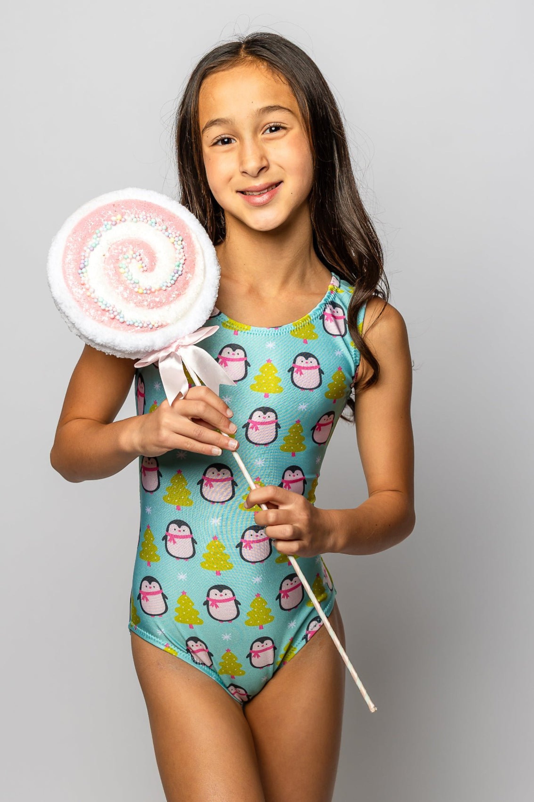 Penguin Pop Christmas Leotard for Girls Gymnastics - Foxy’s