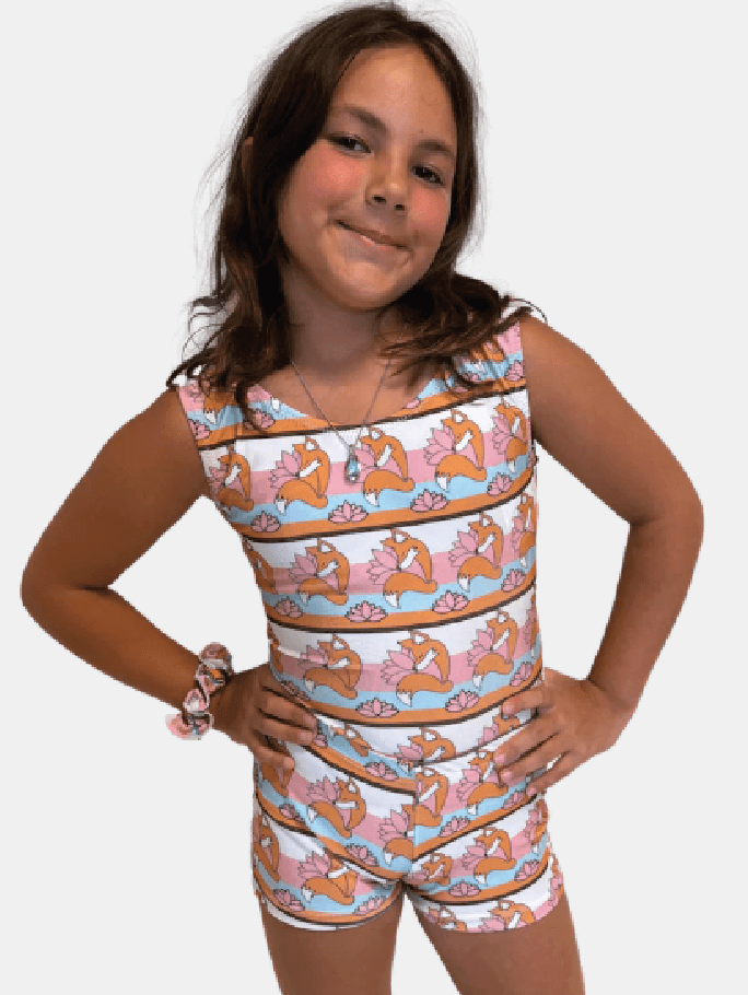 Foxy's Logo Gymnastics Leotard - Striped Design, Comfortable Fit, Made in USA - Foxy’s