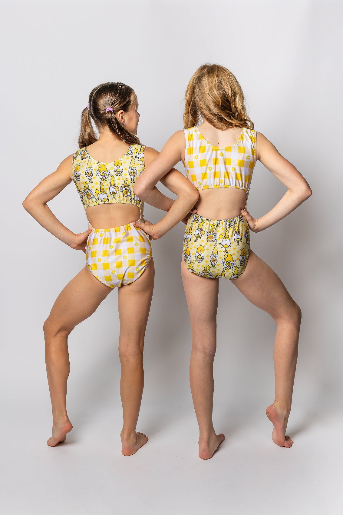 Yellow Checkered Gnome Vice Versa Leotard for Girls - Foxy’s