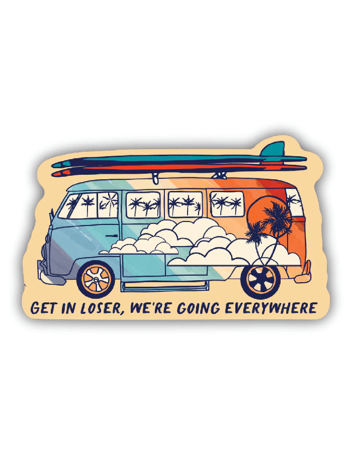 VW Bus Travel Sticker - Get In Loser Adventure Decal - Foxy’s