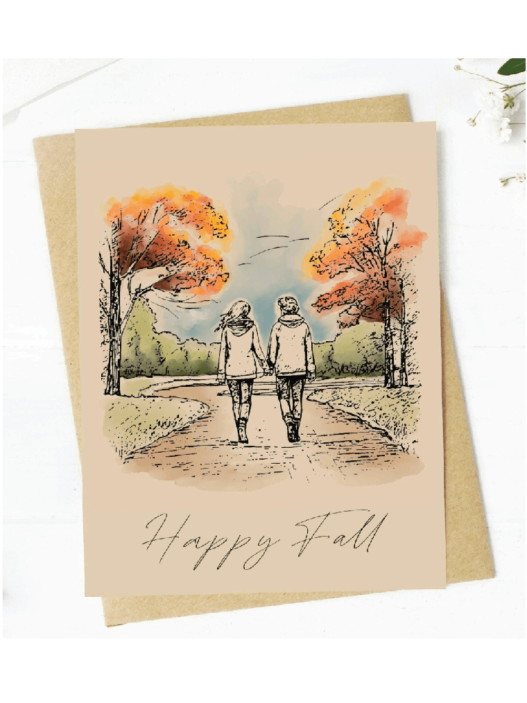 "Happy Fall" Cozy Walk Greeting Card - Foxy’s