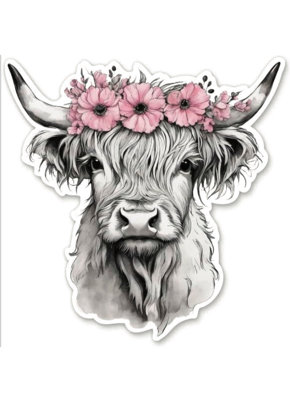 Pastel Highland Cow with Flowers Sticker - Foxy’s