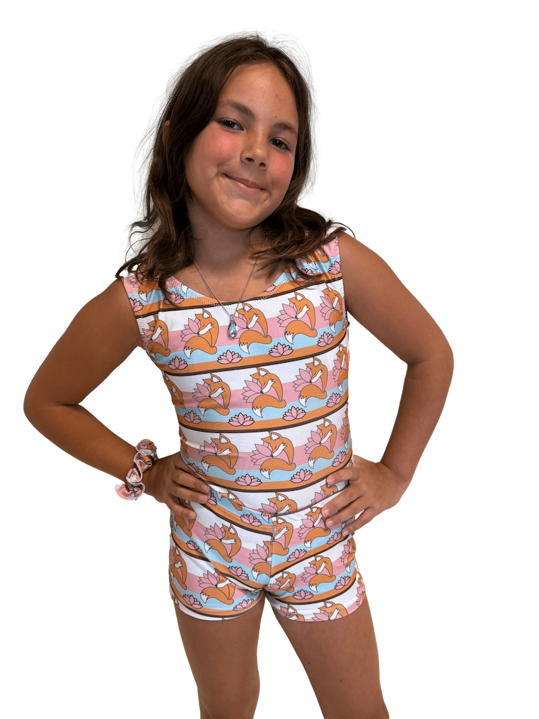 Foxy's Logo Gymnastics Leotard - Striped Design, Comfortable Fit, Made in USA - Foxy’s