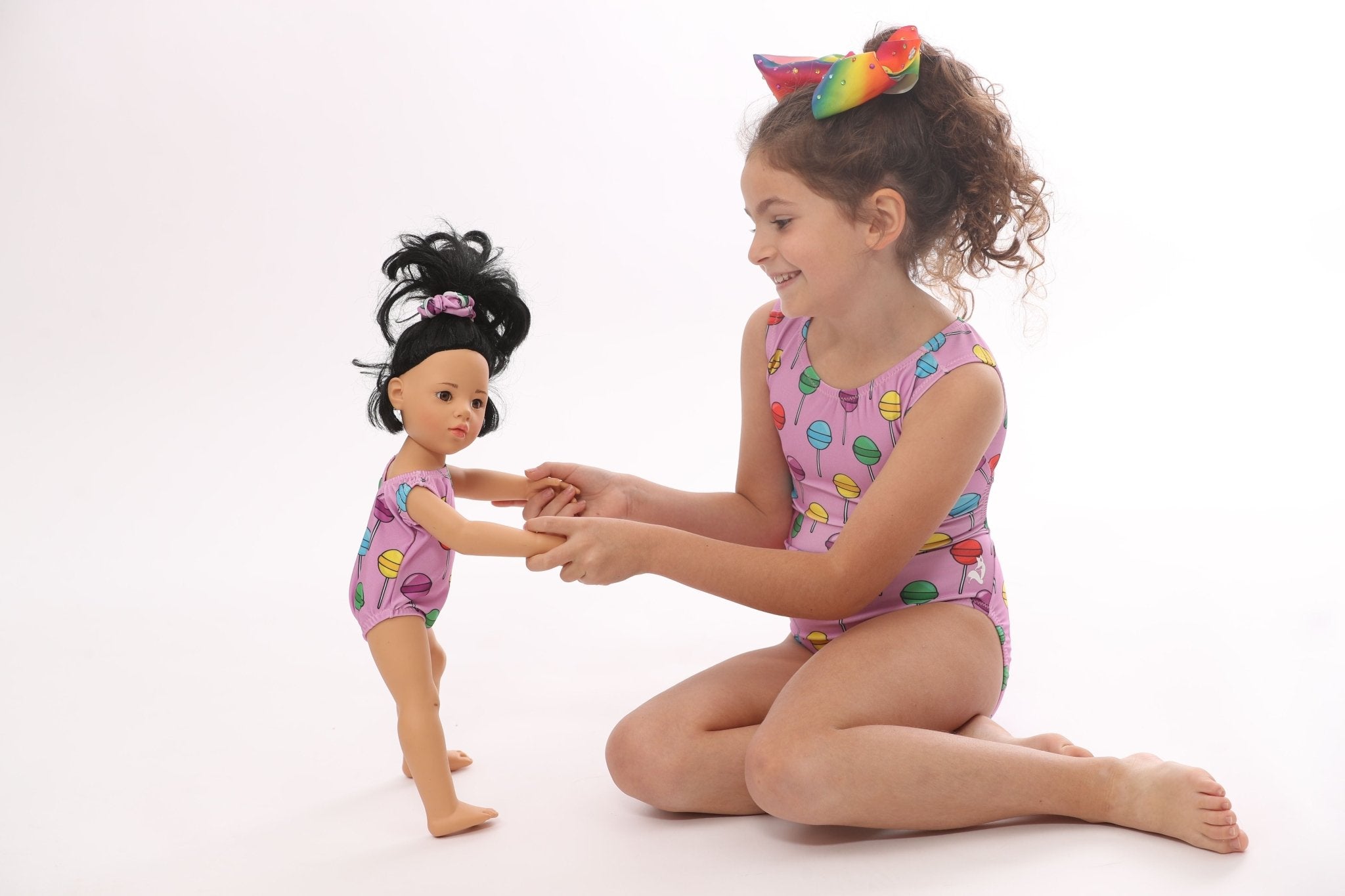 Suckers Leotard & Doll Set - Foxy's Tumble Tot Gymnastics Leotard - Matching Scrunchie Included! - Foxy’s