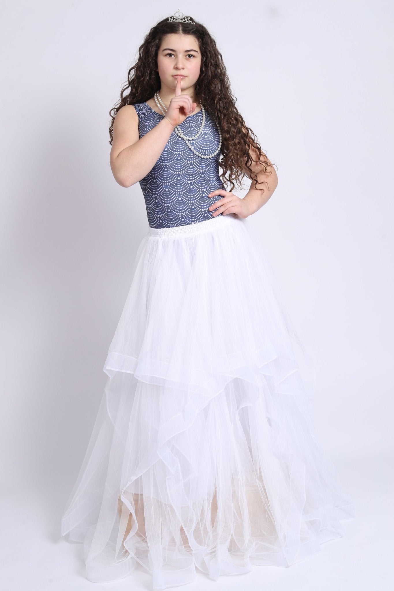 Celebration! Gymnastics Leotard - Navy Blue & White Streamers - Foxy's Leos - Foxy’s