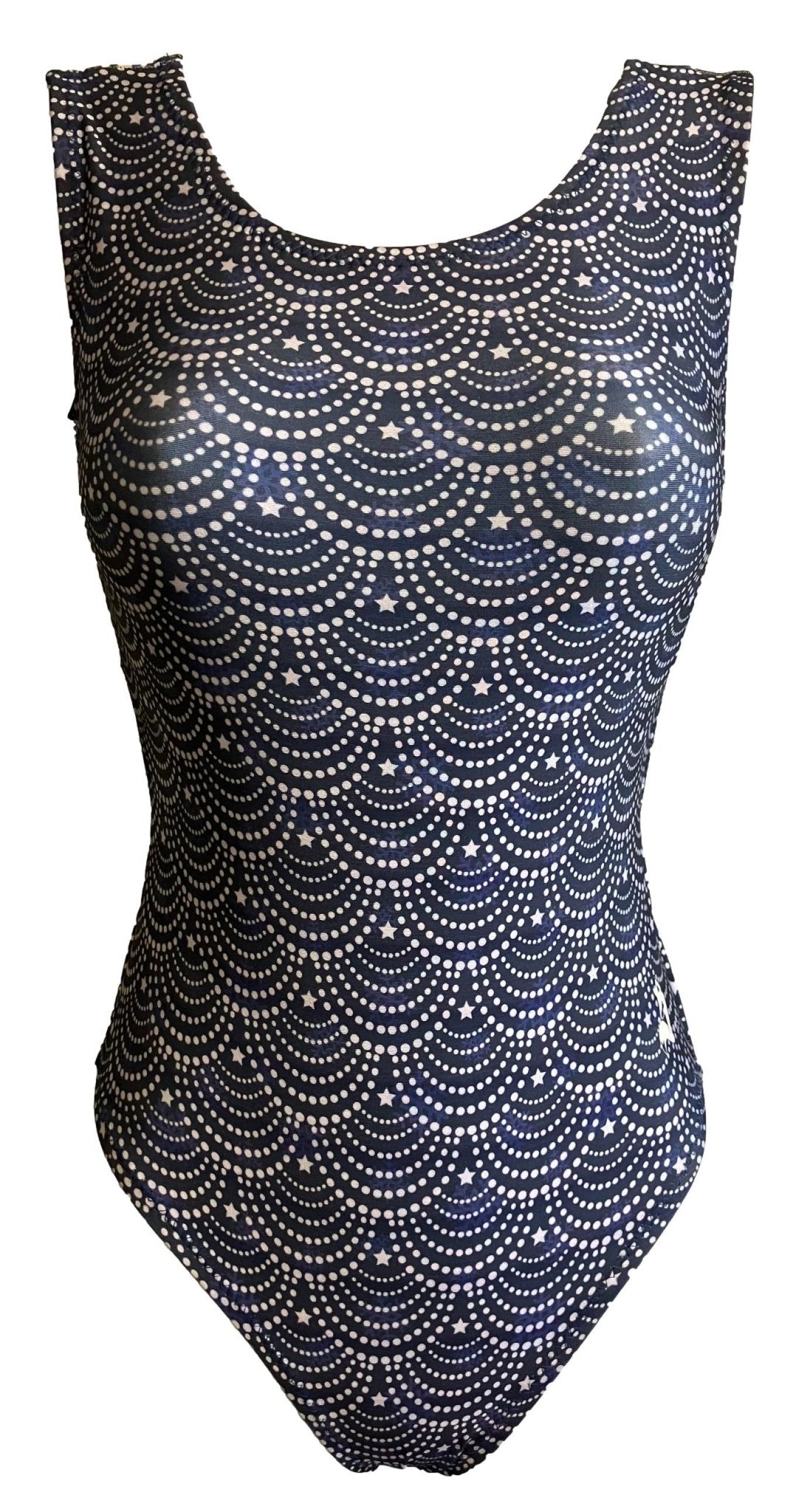 Celebration! Gymnastics Leotard - Navy Blue & White Streamers - Foxy's Leos - Foxy’s