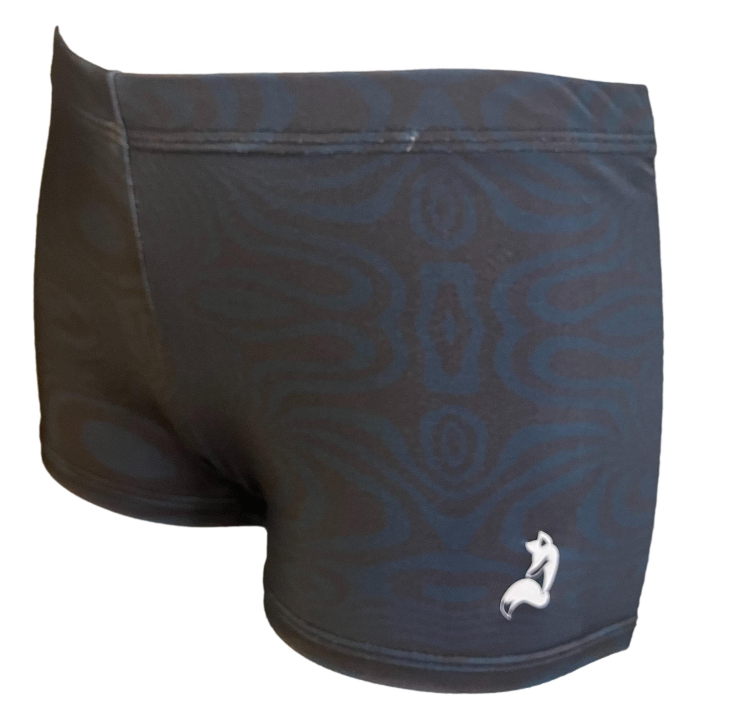 Foxy's blue patterned performance shorts with logo detail.