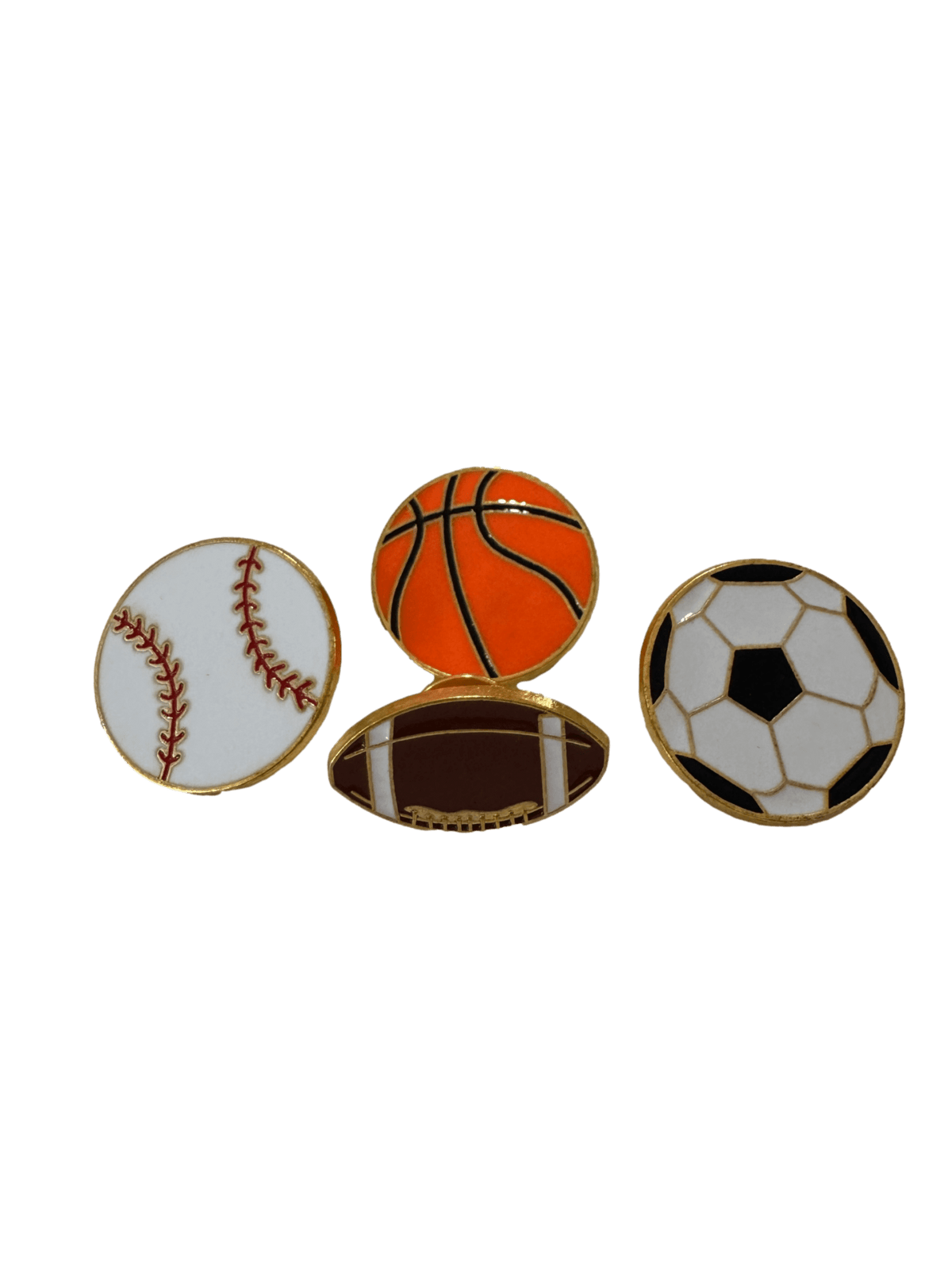 Set of 4 Game Day Sports Enamel Pins | Basketball, Soccer, Football, Basketball - Foxy’s