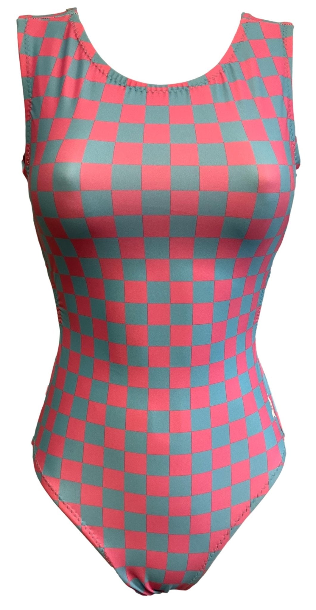 Check You Out Leotard - Pink & Teal Checkered Gymnastics Leo | Foxy's - Foxy’s