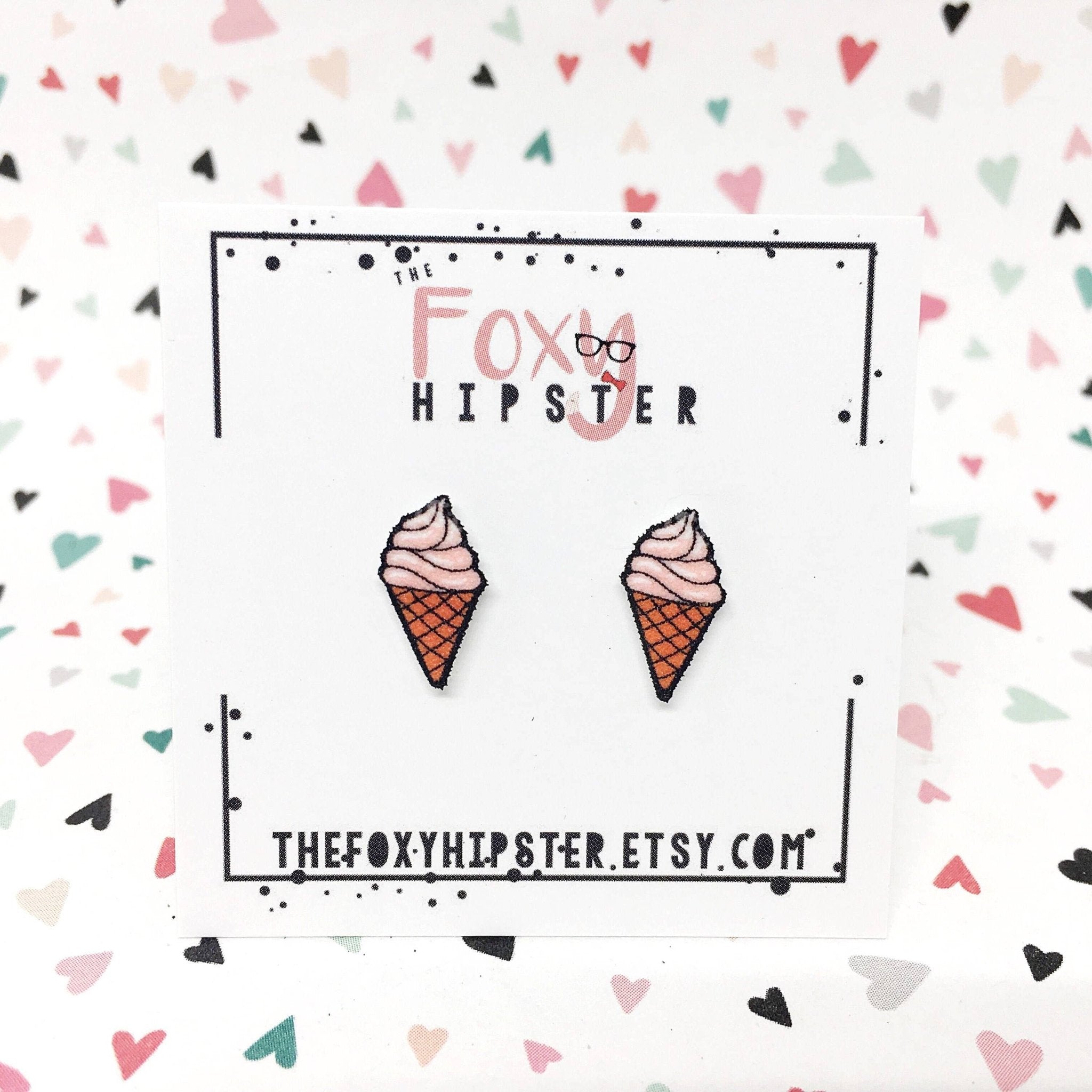 Ice cream cone stud earrings. Fun, whimsical jewelry for girls.