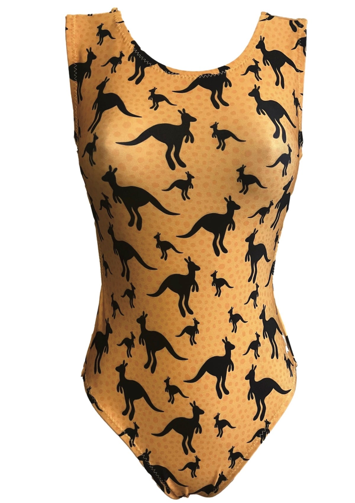 Jumping Joey Leotard - Mustard Yellow Kangaroo Print Gymnastics Leo - Foxy’s