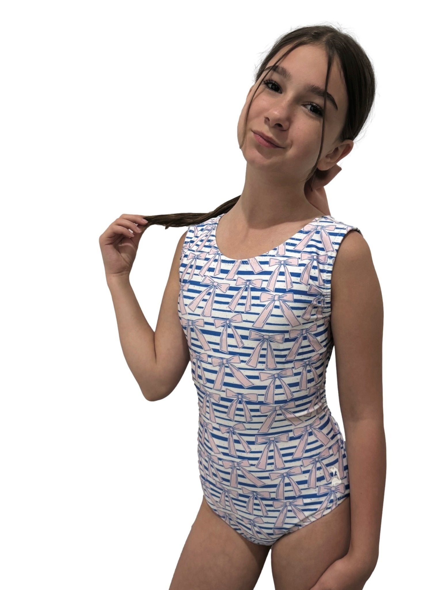 Knot Your Average Bow Leotard - Gymnastics & Dance - Pink & Navy Stripes - Foxy’s