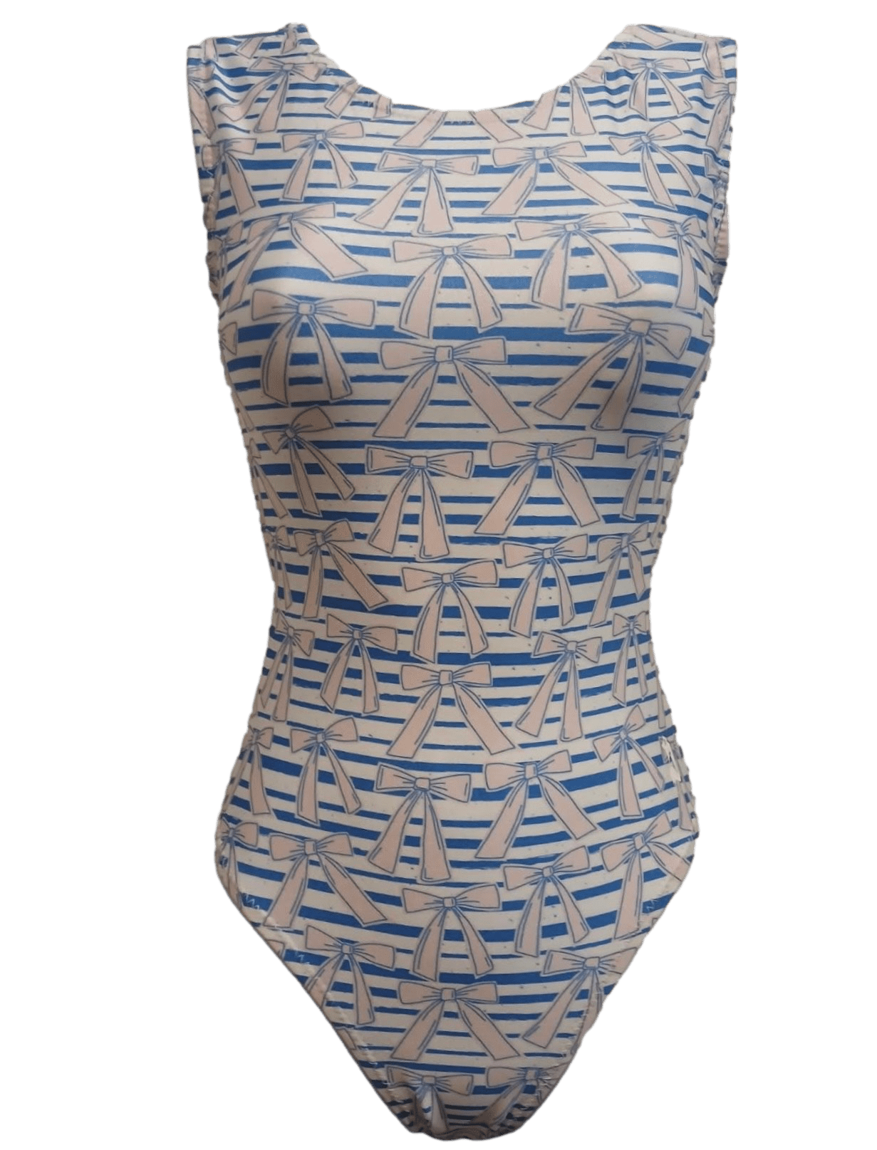 blue and white striped foxys leotards with pink bows