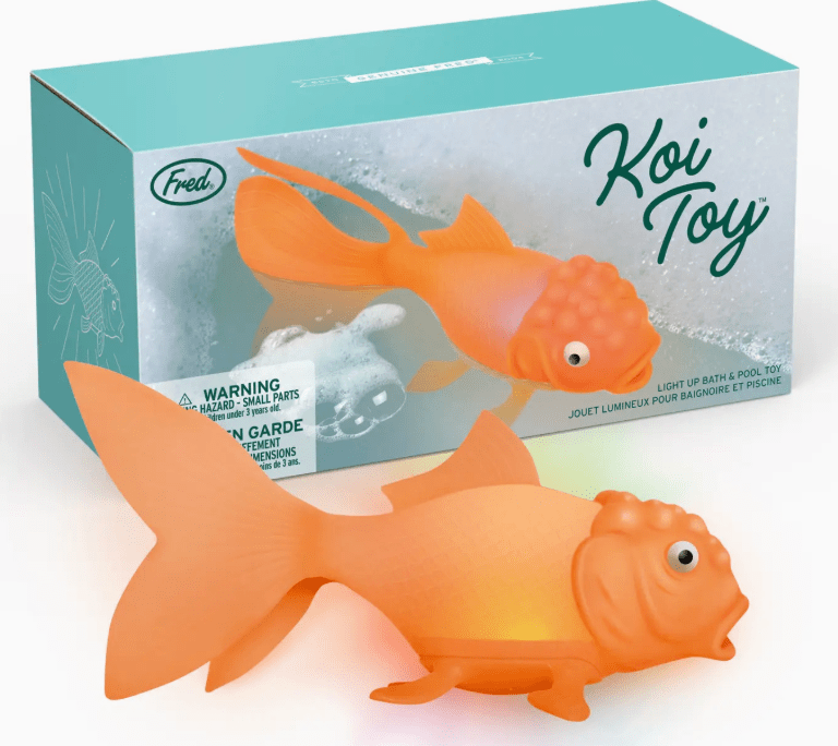Orange Fred Koi Toy bath toy for kids, lights up. Includes packaging.
