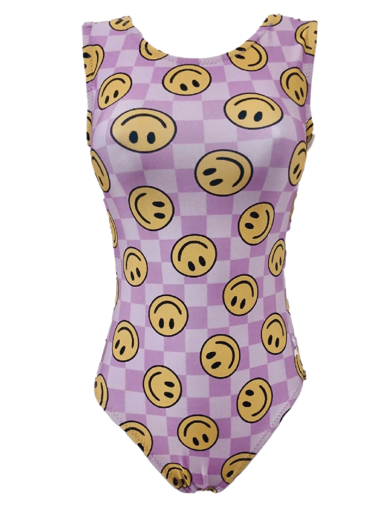 Lavender Checker Smiles Gymnastics Leotard - Foxy’s