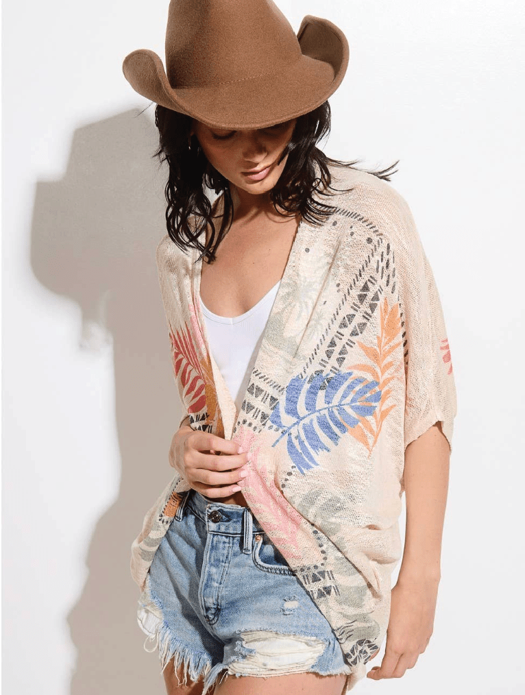 Tropical Print Kimono Loose Fit Cardigan - Foxy’s