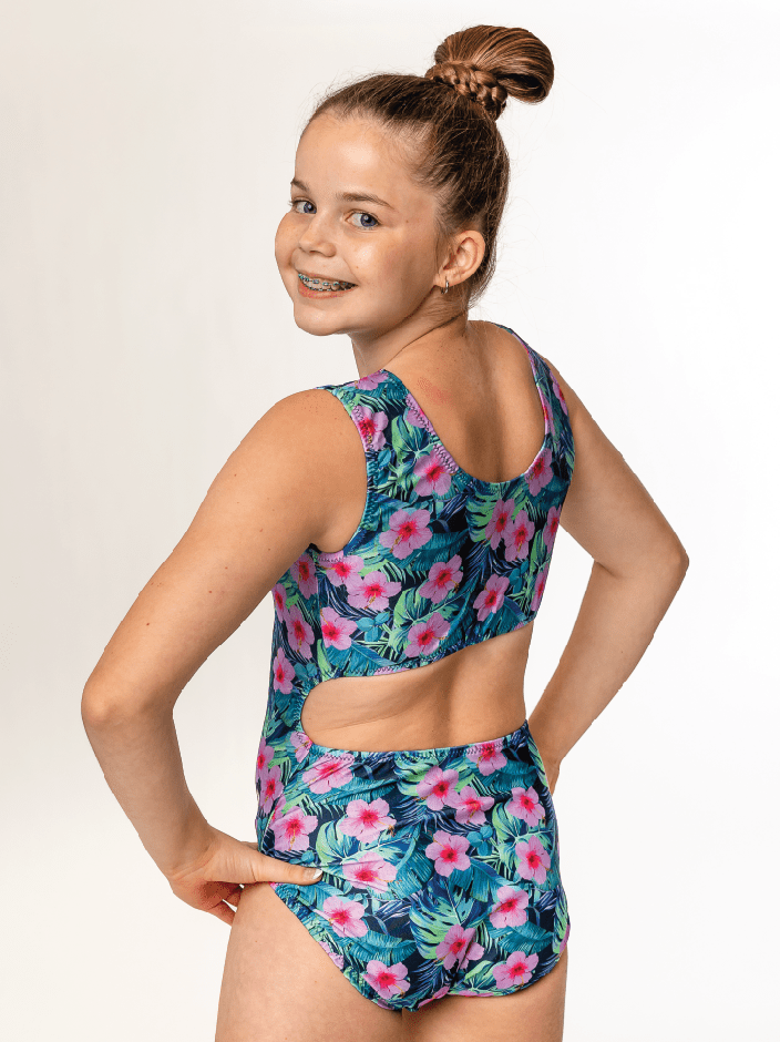Maui Palms & Hibiscus Tropical Foxy's Leotard for Girls - Foxy’s