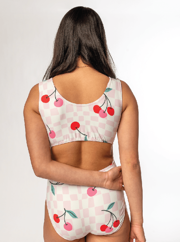 Ultra Soft Pink Cherry Checkered Leotard for Girls - Foxy’s