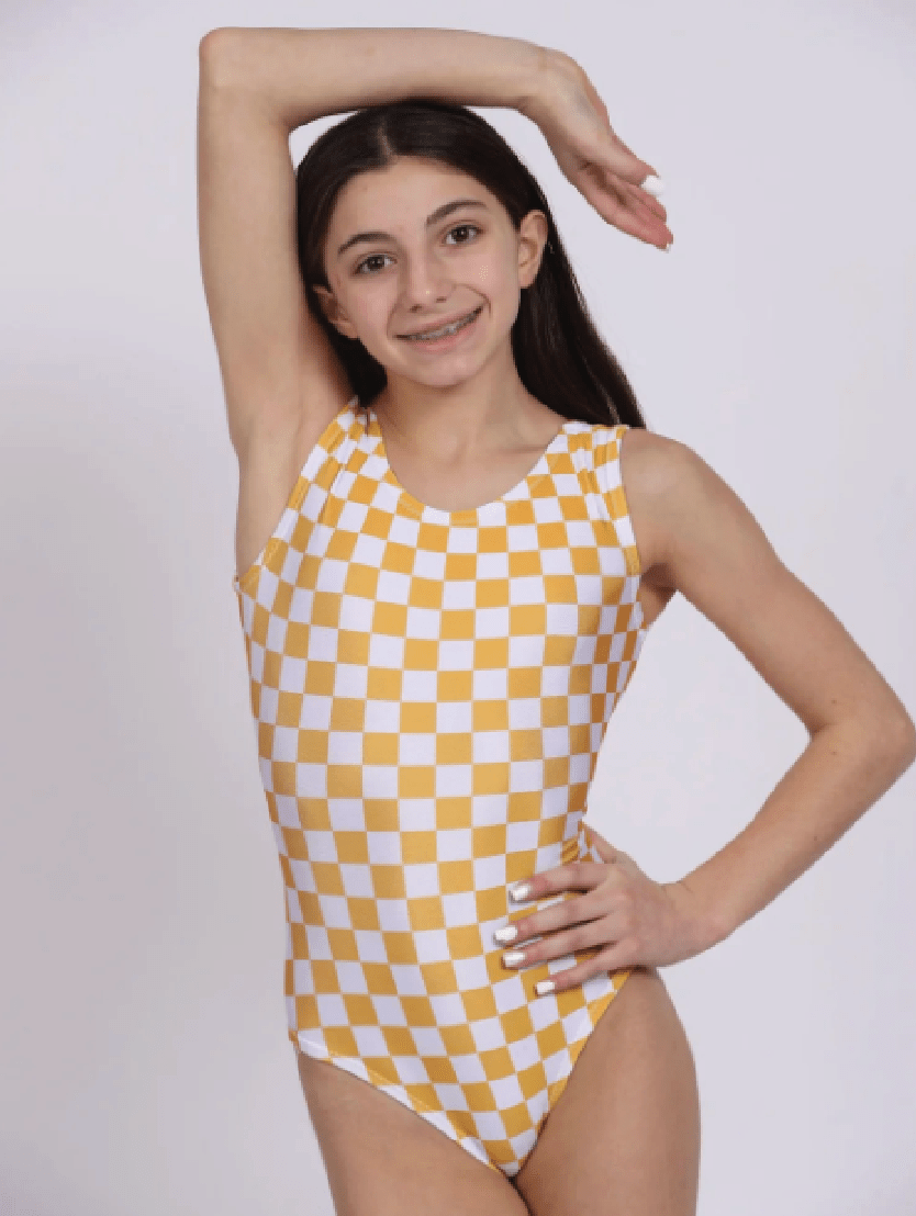 Creamsicle Checkered Gymnastics Leotard - Foxy's Leos - Comfortable & Stylish - Foxy’s