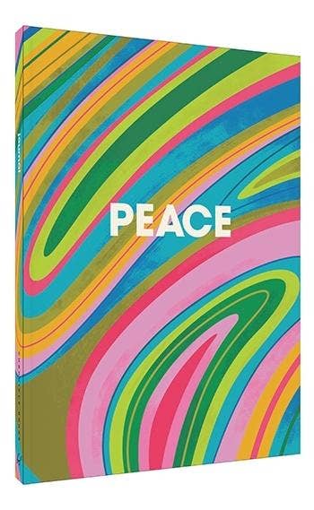 Peace journal with colorful wavy striped cover.