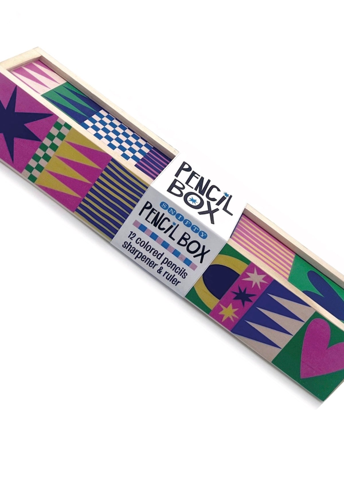 Geo Love Wooden Pencil Box Set for Colored Pencils - Includes Sharpener & Ruler! - Foxy’s