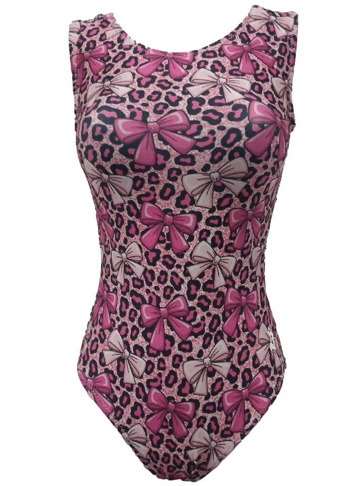 Pink Cheetah Bows - Foxy's Girl's Leotard: Bright, Comfortable, & USA Made! - Foxy’s