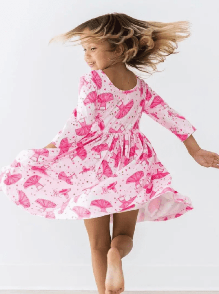 Foxy's Toddler Twirl Dress - Pink Floral Pirouette Pocket Dress (Size 4) - Foxy’s