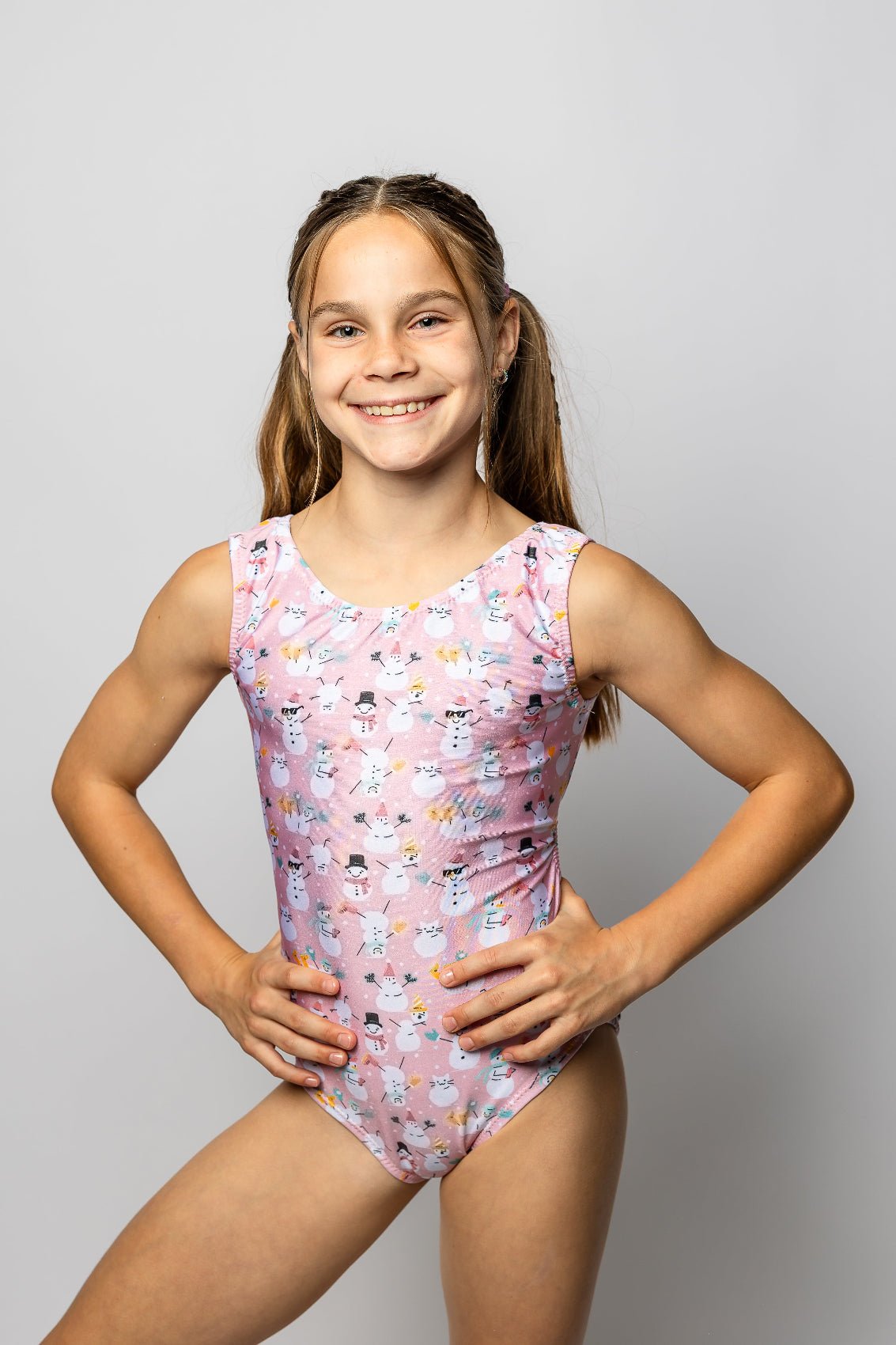 Pink Flipping Snowmen Winter Leotard for Girls - Foxy’s