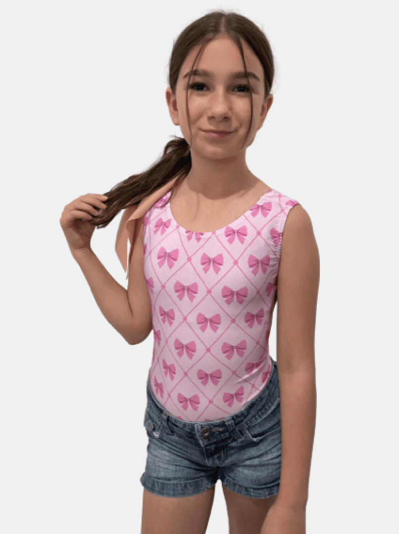 Happy Bows Gymnastics Leotard - Pink Bows, USA Made, Comfy! - Foxy’s