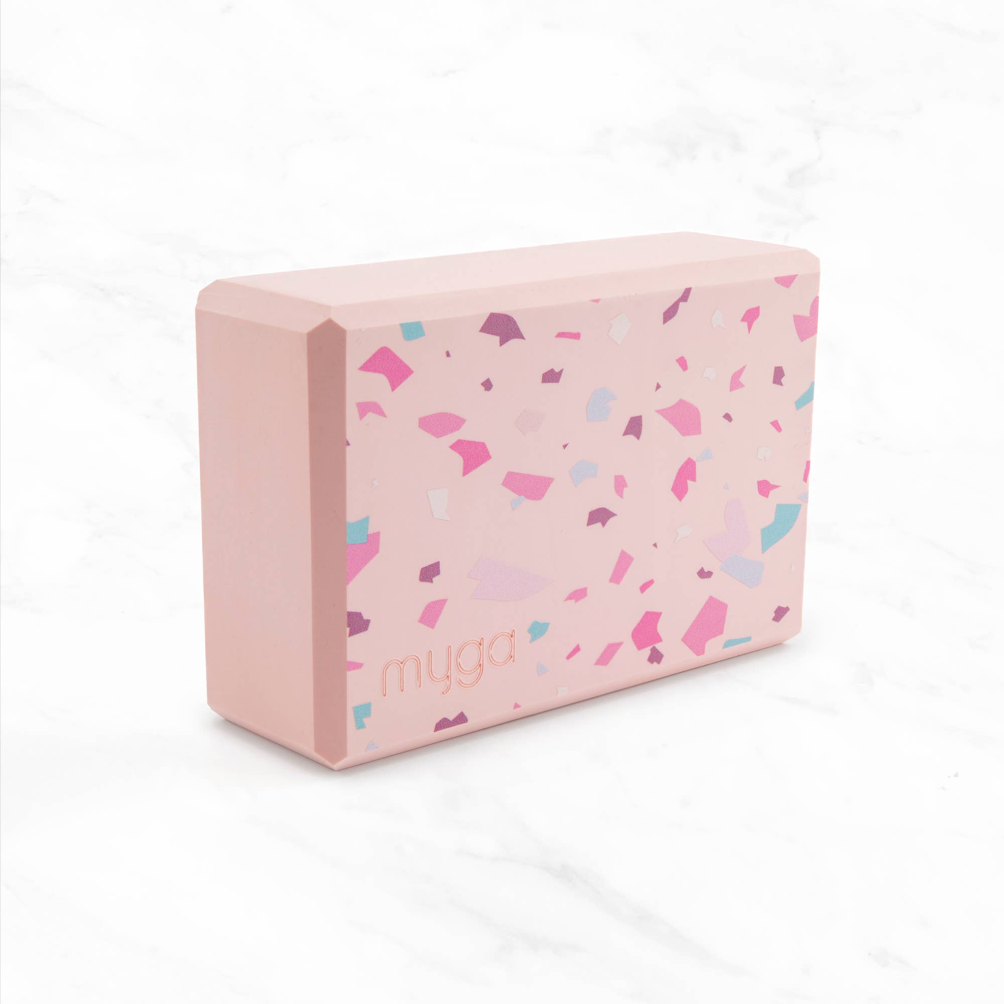 myga pink confetti yoga block for support and stability in yoga poses