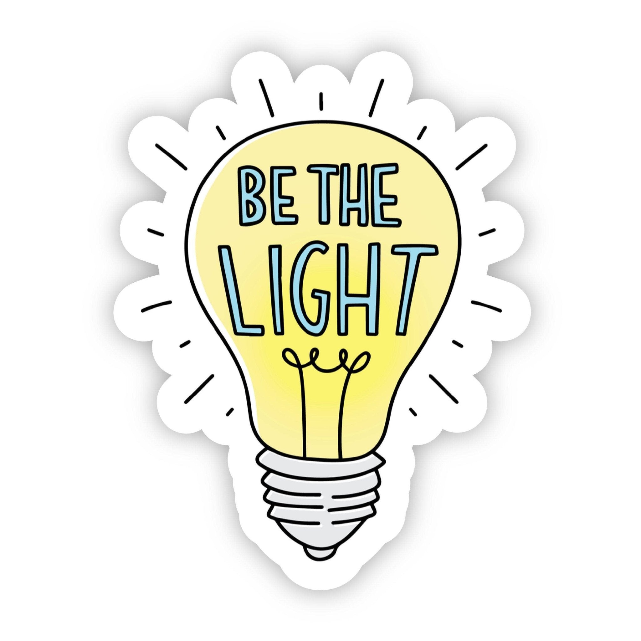 "Be the Light" lightbulb sticker, inspirational decal, light yellow.