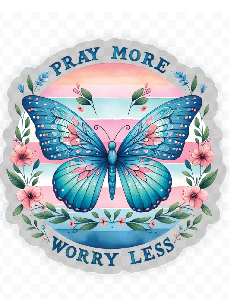 Empowering "Pray More Worry Less" Clear Vinyl Sticker 3x3in. – Waterproof & Durable Decal for Laptops, Water Bottles & More! ✨ - Foxy’s