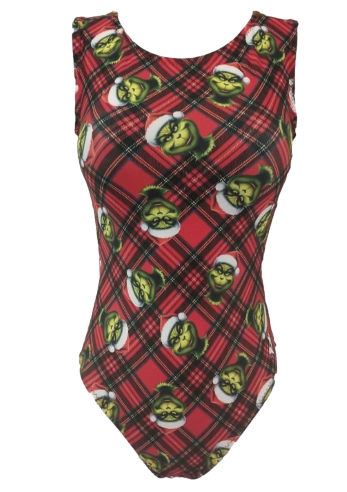 Grinchy Mood Red Plaid Christmas Leotard for Gymnastics - Foxy’s