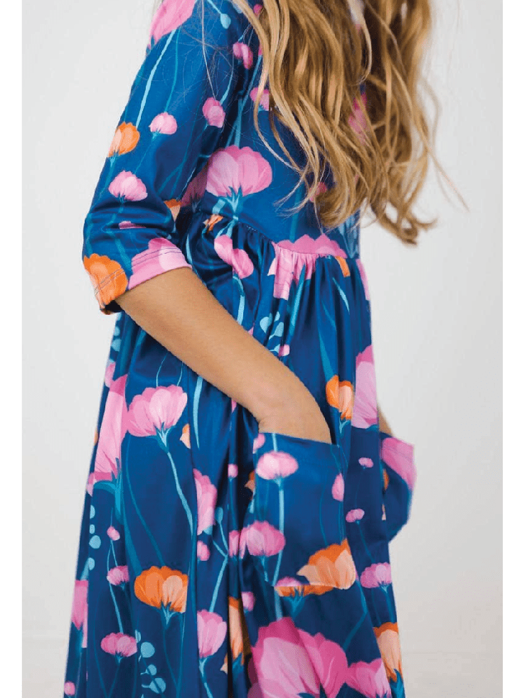 Poppies 3/4 Sleeve Pocket Twirl Dress - Foxy’s