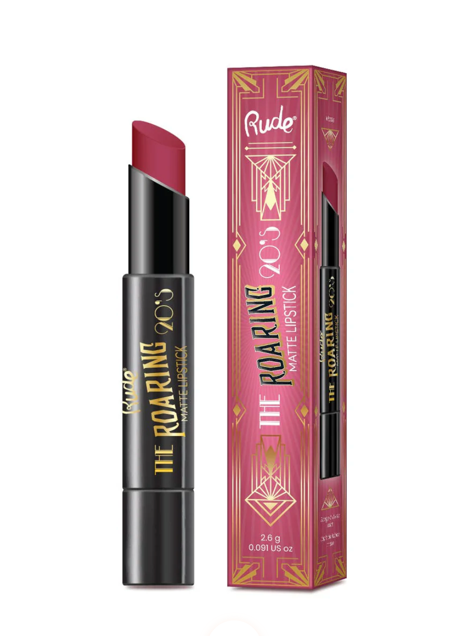 matte lipstick in a black case that says roaring 20s