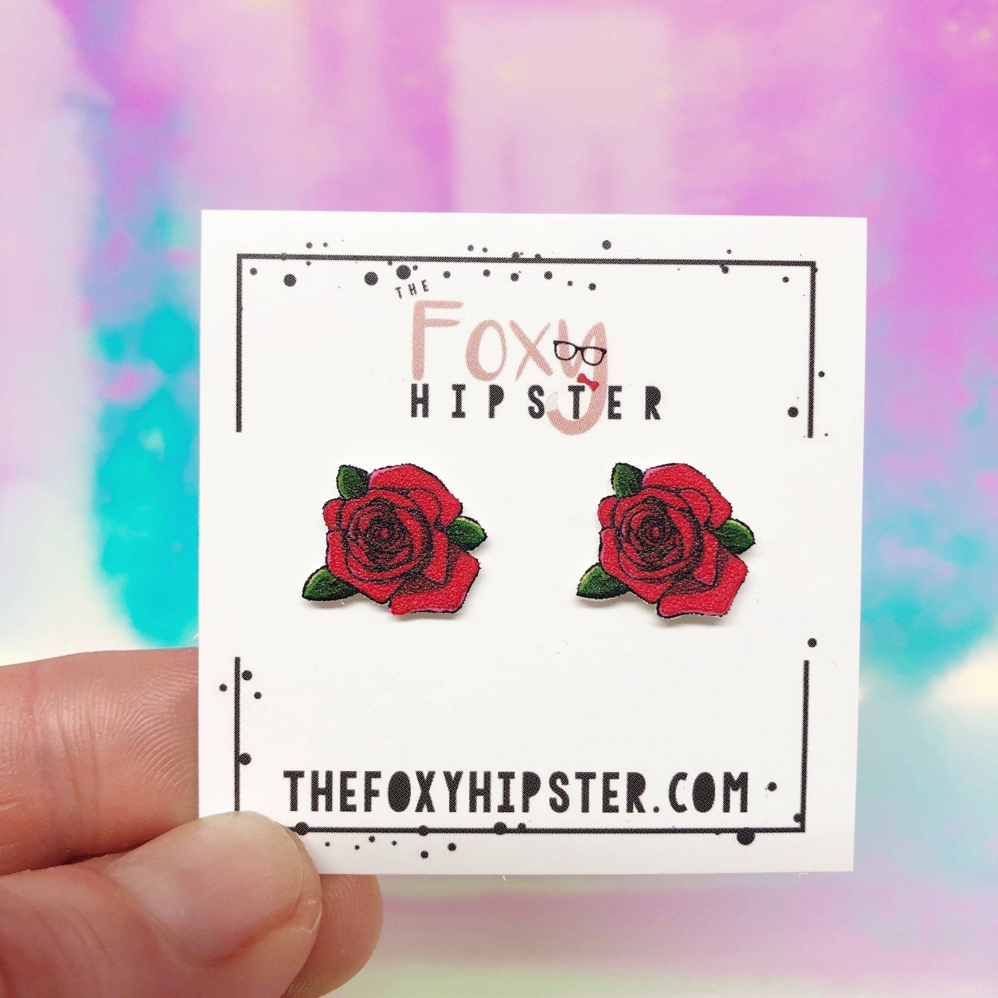 The Foxy Hipster Red Rose Stud Earrings for pierced ears.