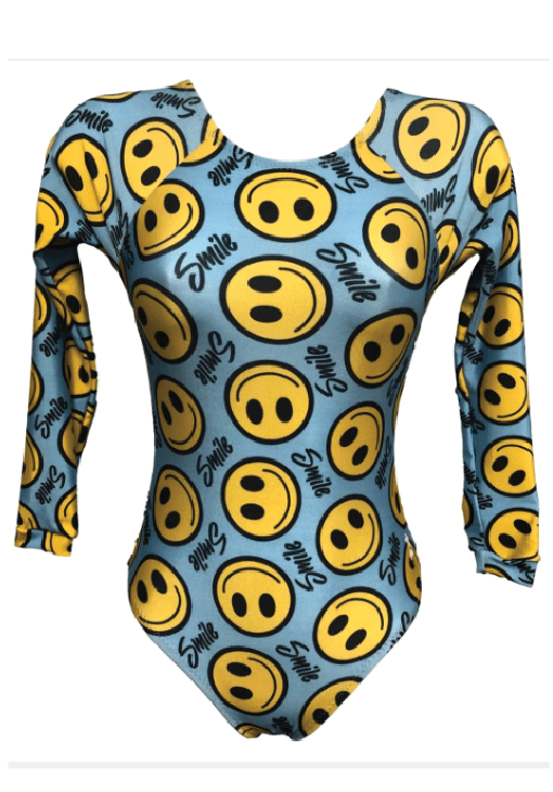 Long Sleeve Gymnastics Leotard - Be Happy Smiley Face Design | Foxy's Leos - Foxy’s