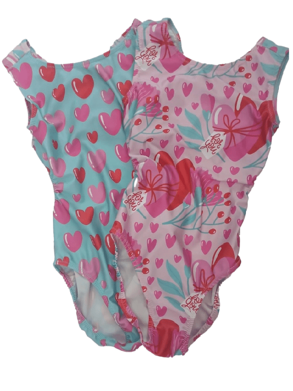 Love You More Vice Versa Gymnastics Leotard – Split Heart Print Dancewear for Girls - Foxy’s