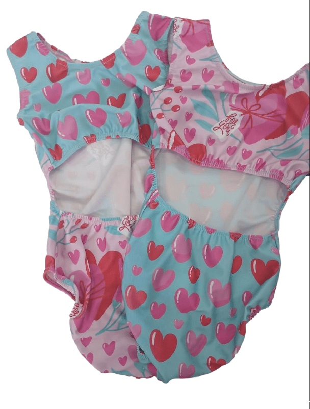 Love You More Vice Versa Gymnastics Leotard – Split Heart Print Dancewear for Girls - Foxy’s