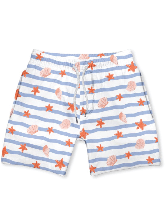 Boys' Seastars & Shells Swim Trunks - Size 6 - Fun Summer Beachwear! - Foxy’s