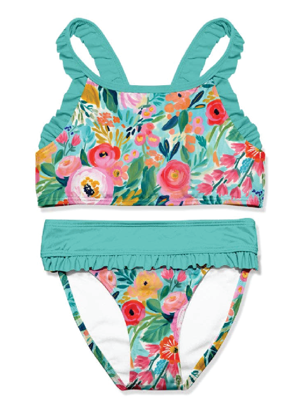 Turquoise Flower Bikini for Girls - Size 7 - Foxy's Leotards - Foxy’s
