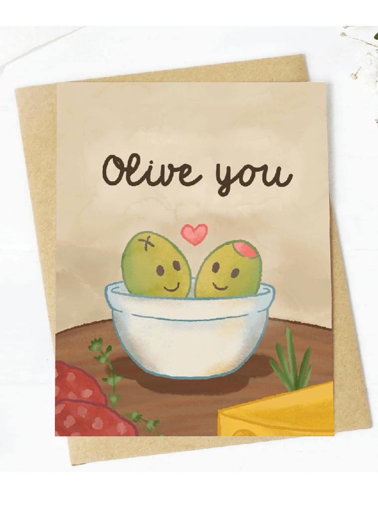 "Olive You" Greeting Card - Cute Love Card for Anniversaries & Just Because! - Foxy’s