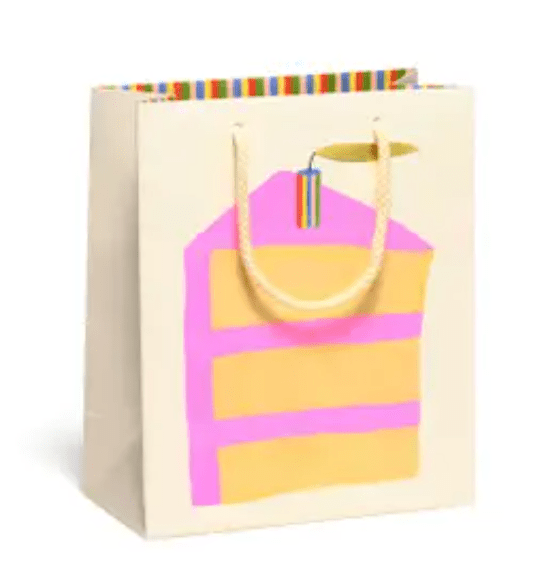 Gift bag with cake design, perfect for birthday presents.