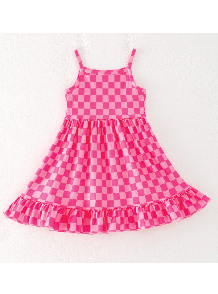 Girls Summer Hot Pink Plaid Slip Dress - Foxy’s