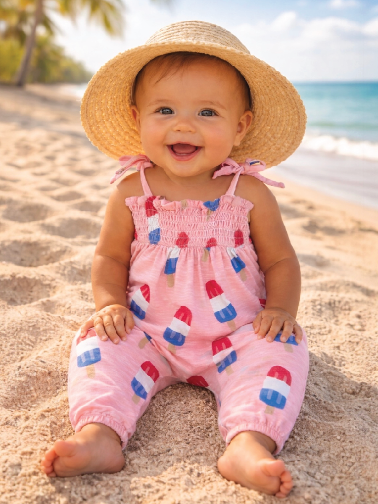 Popsicle Pink / Organic Smocked Jumpsuit for Baby - Foxy’s