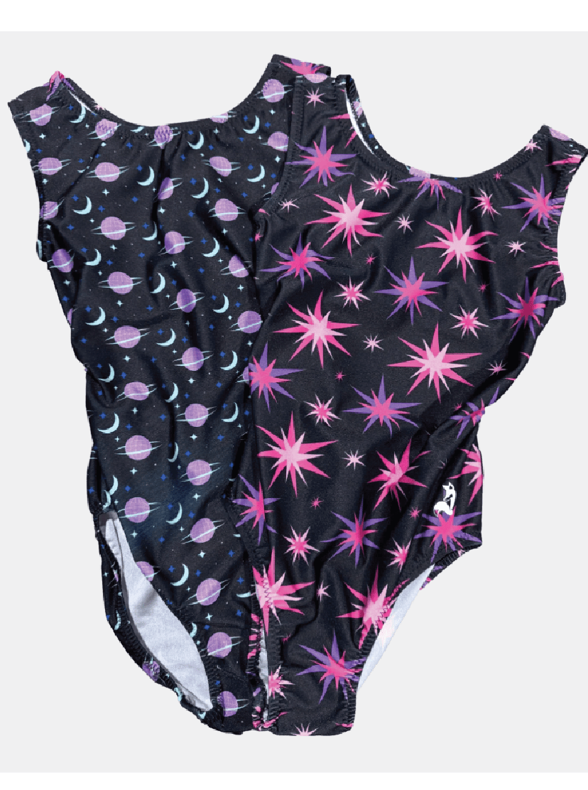 Girls' Stars & Planets Vice Versa Gymnastics Leotard - Foxy's Leotards - Choose Your Style! - Foxy’s