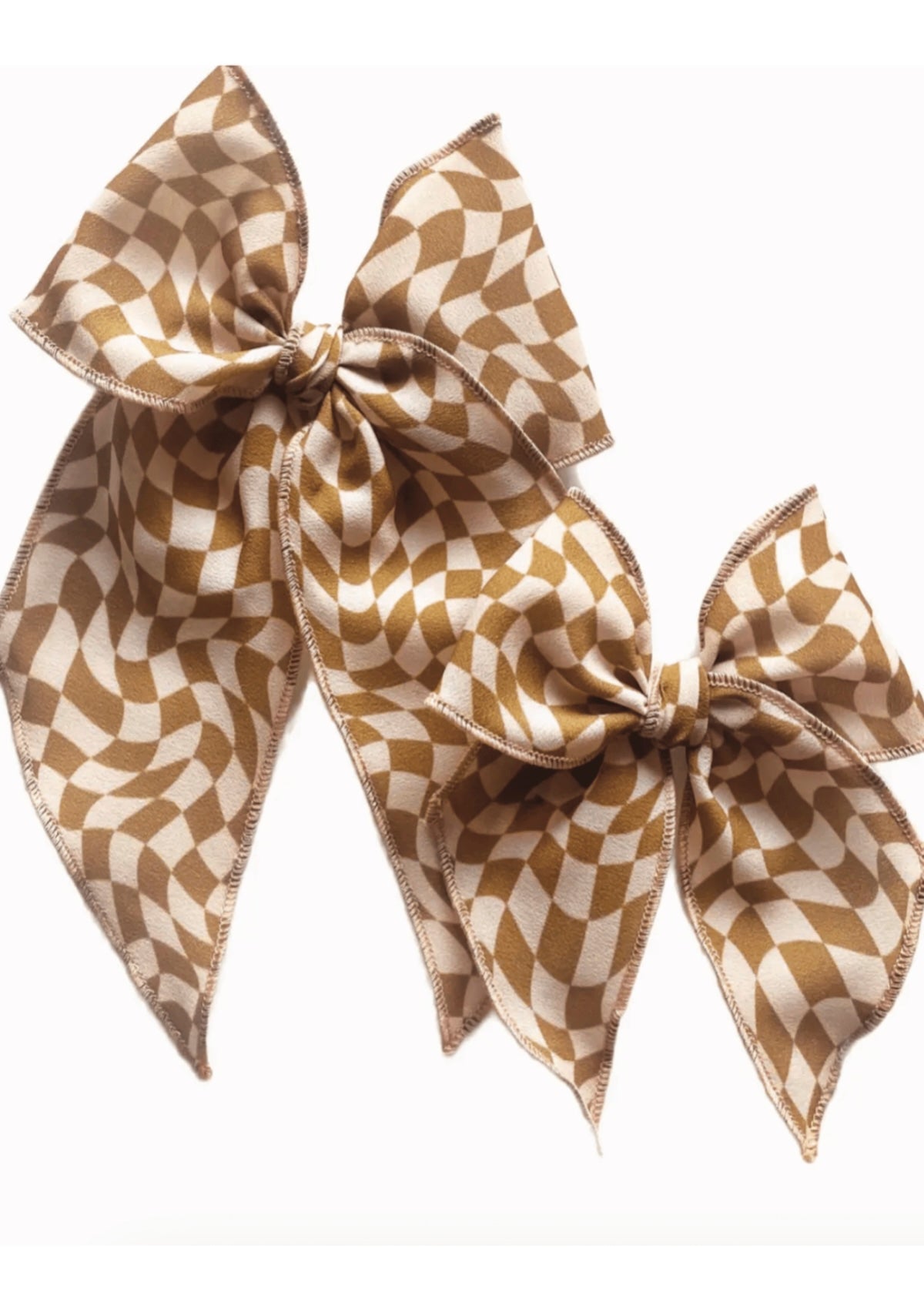 Tan & Blush Checkered Wave Elle Bow - Cute Hair Accessory for Girls! - Foxy’s