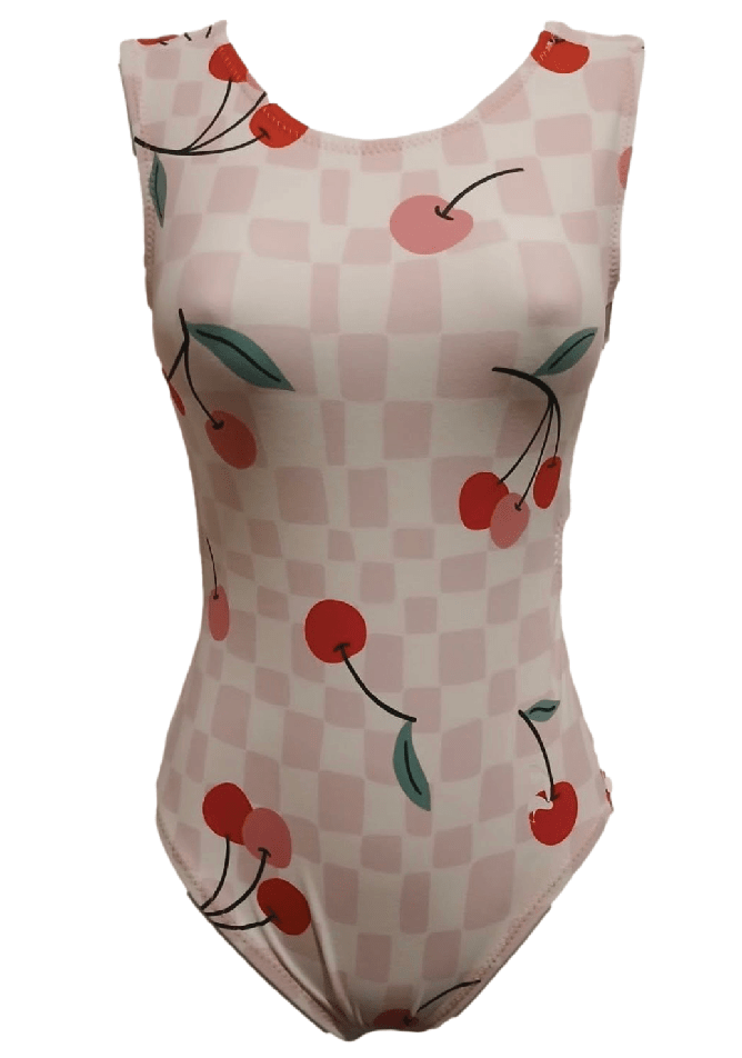 Ultra Soft Pink Cherry Checkered Leotard for Girls - Foxy’s